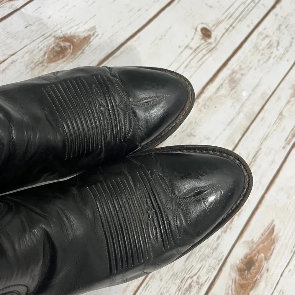 Tony Lama Black Western Cowboy Boots Size 8? Leather vintage black label El Paso - Picture 5 of 15